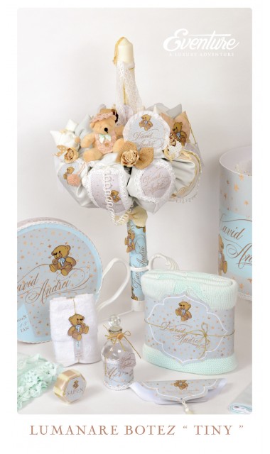 Trusou de botez brodat pentru baieti cu ursuleti si stele aurii, Tiny Teddy Bear 5